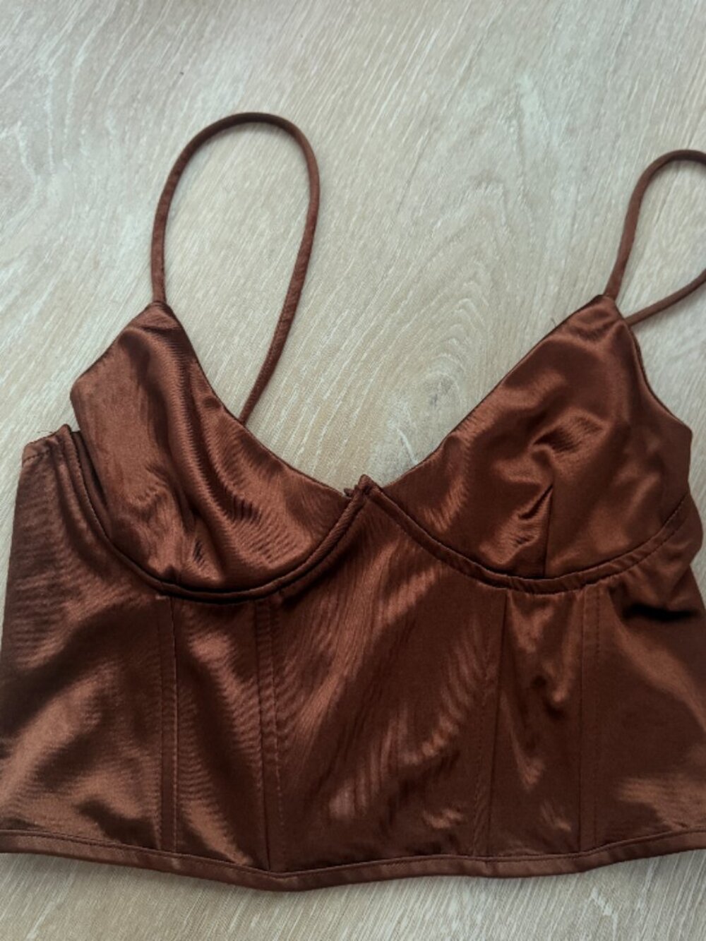 SHEIN Chocolate Brown Satin Bustier Corset Crop Top Size S NWOT